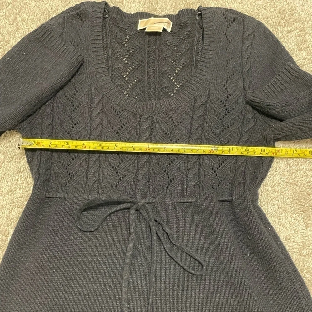 Michael Kors Women’s Sweater Medium Black Cotton Angora Pointelle Cable Knit